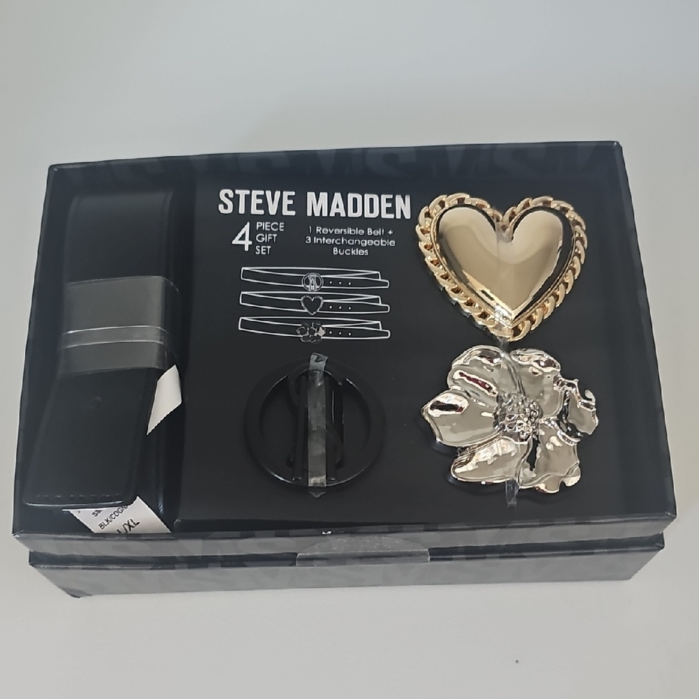 Steve Madden Black and Gold And Silver Belt Set